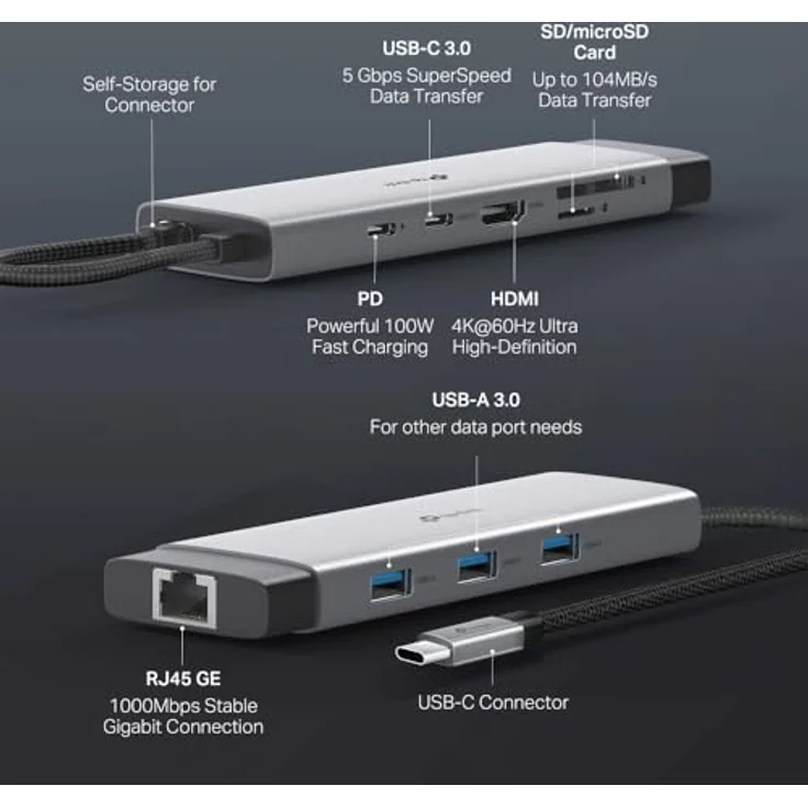 TP-Link UH9120C USB C Hub PD100W, 4K 60Hz HDMI, Gigabit Ethernet, SD- und microSD-Karten, 9-in-1 USB-C Hub – Bild 3