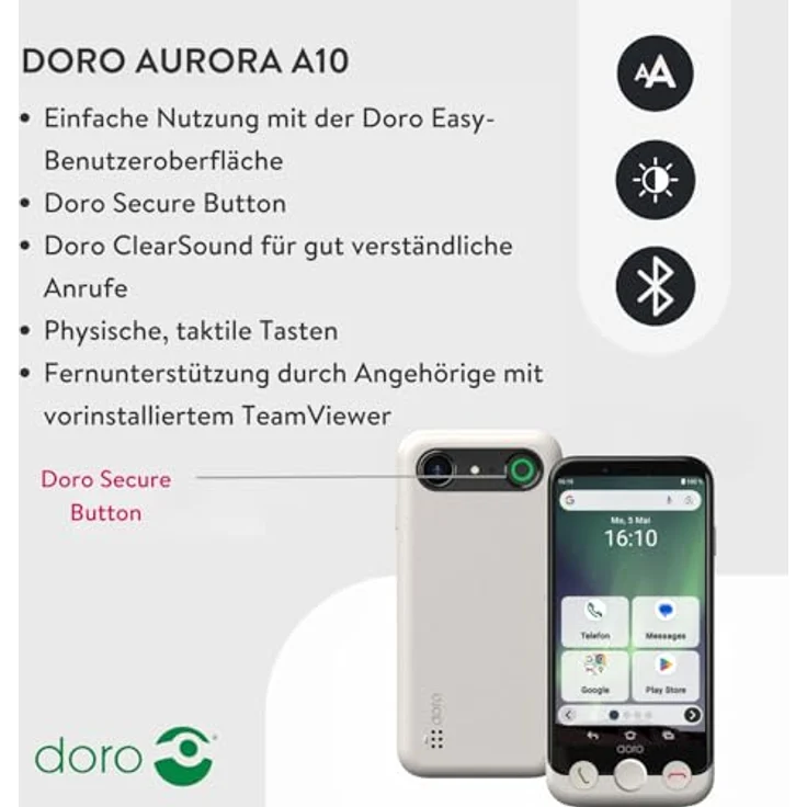 DORO Aurora A10, Smartphone mit 64 GB Speicher, Dual SIM, Bone – Bild 2