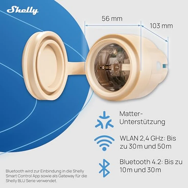 Shelly Outdoor Plug S Gen3, WLAN Smarte Steckdose IP44, 12A, 2500W, Matter-Zertifiziert, Außenautomatisierung, Leistungsmessung, Alexa, Google Home, Apple Homekit – Bild 3