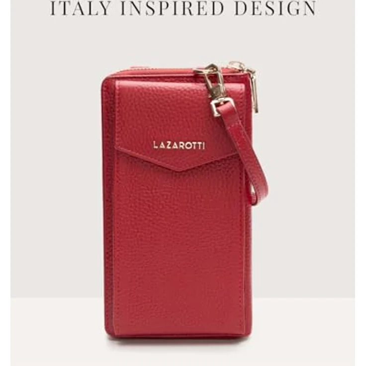 Lazarotti Bologna Leather Handytasche, 100% Leder, rot, 11 cm x 3.5 cm x 19 cm – Bild 7