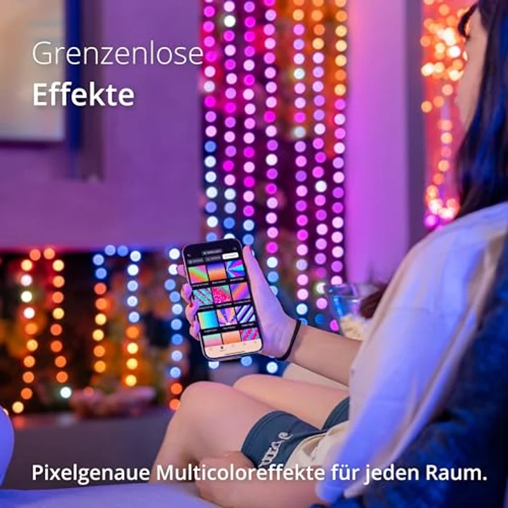 Twinkly Candies - Lichterkette mit 200 RGB-LEDs - App-gesteuerte Weihnachtsdeko - USB-C-betrieben - Weihnachtsbeleuchtung für Drinnen, 12m, Perle, Green Wire - Preisvergleich – Bild 5
