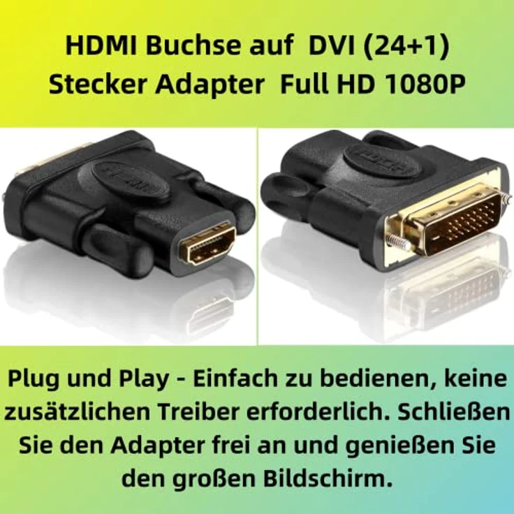 Aukson K24 HDMI auf DVI Adapterkabel, 1080P Full HD, vergoldeter Konverter, bidirektional, kompatibel mit Blu-ray, Projektor, HDTV – Bild 2