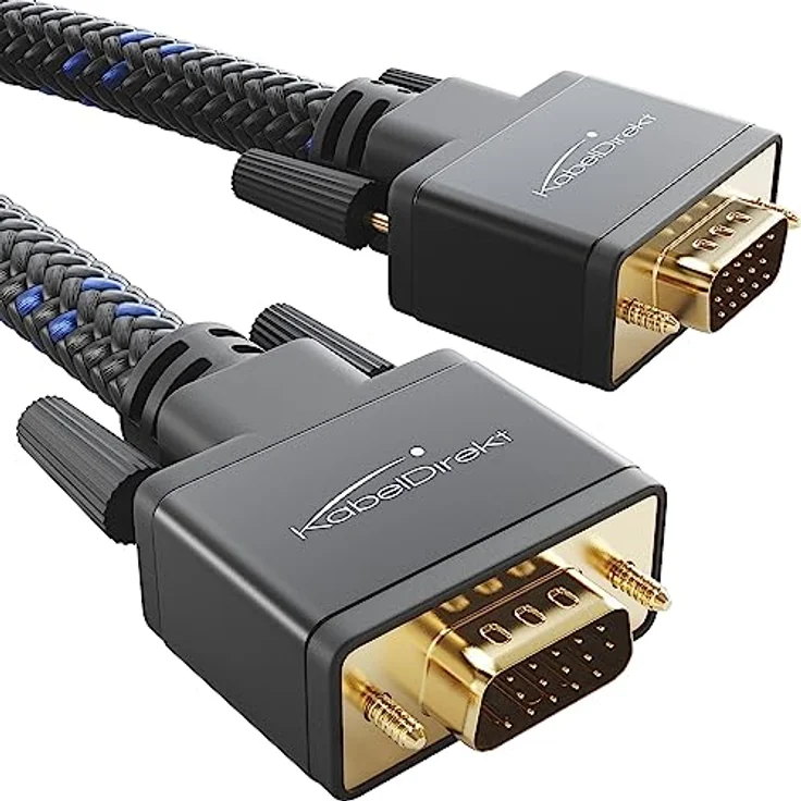 KabelDirekt – VGA Monitor Kabel für maximale Bildqualität durch hochreine Kupferleitungen – 1,5 m (Full HD, VGA auf VGA, verbindet PC mit Bildschirm/Beamer/Projektor, D-Sub 15, Nylon-Braiding)