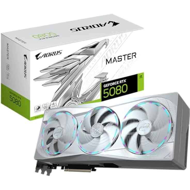 Gigabyte AORUS GeForce RTX 5080 Master Ice 16G Grafikkarte - 16GB GDDR7, 256 Bit, PCI-E 5.0, 2805MHz Core Clock, 3 x DP 2.1a, 1 x HDMI 2.1b, NVIDIA DLSS 4, GV-N5080AORUSM ICE-16GD - WINDFORCE Kühlsystem, RGB Halo, Dual BIOS, 4 Jahre Garantie – Bild 1