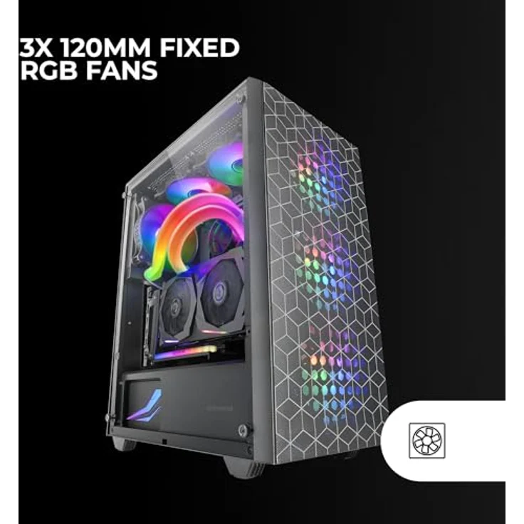 MARSGAMING MC-MAG ATX-Gaming-Gehäuse, Vollvergütetes Glas-Seitenteil, 3X 120mm FRGB-Lüfter, 360mm Flüssigkehlung, Schwarz – Bild 4