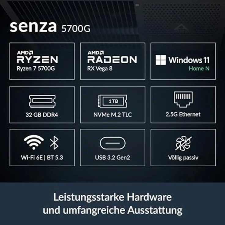Arctic Senza ACPCC00002A- 5700G Mini-PC, AMD Ryzen 7 5700G, 8-Core, 32GB RAM, 3.8 GHz, 4.6 GHz Turbo – Bild 2