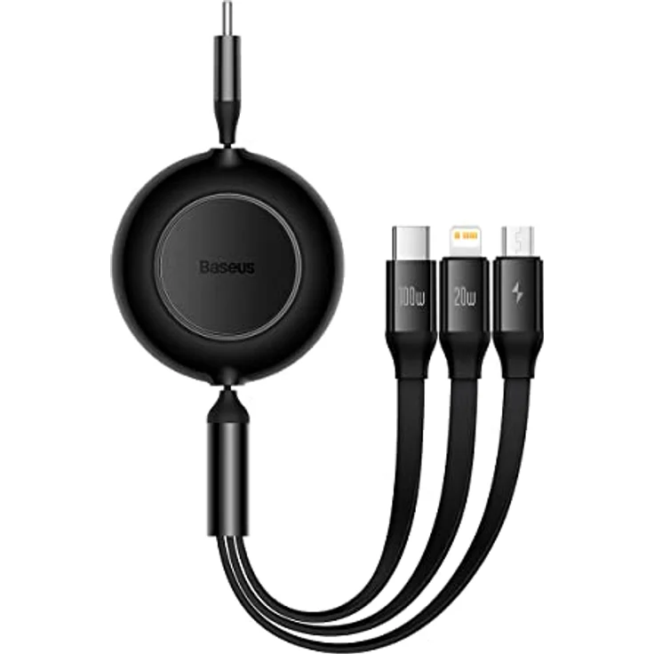 Baseus Bright Mirror 4, USB-C 3-in-1-Kabel für Micro-USB, USB-C und Lightning, 100 W, 3,5 A, 1,1 m, schwarz – Bild 1