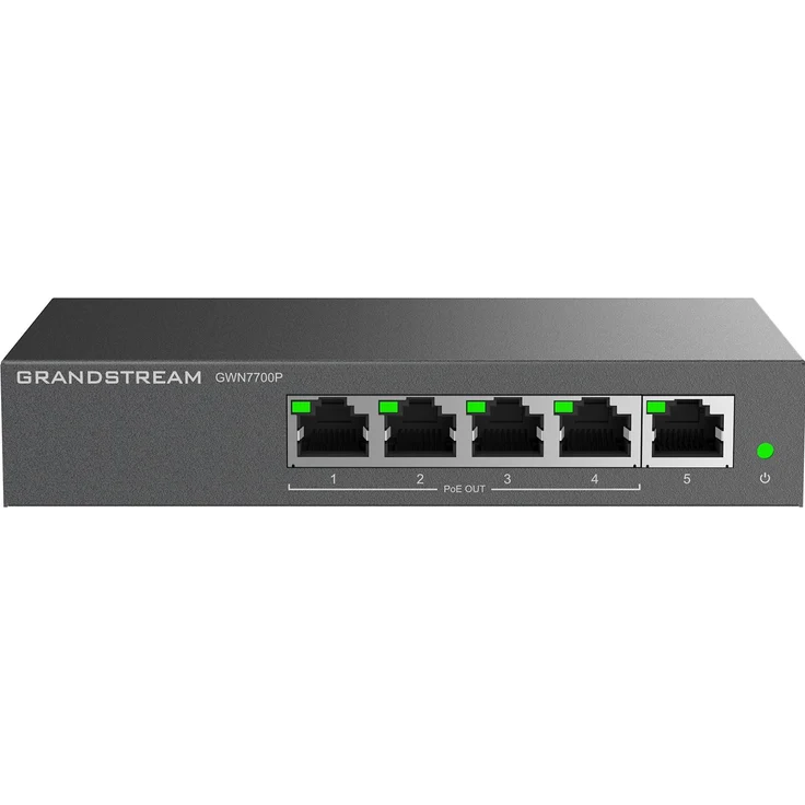 Grandstream GWN-770x (5 Ports) Netzwerk Switch, Schwarz, 5x Gigabit RJ45-Ports, PoE-Budget: 60 Watt