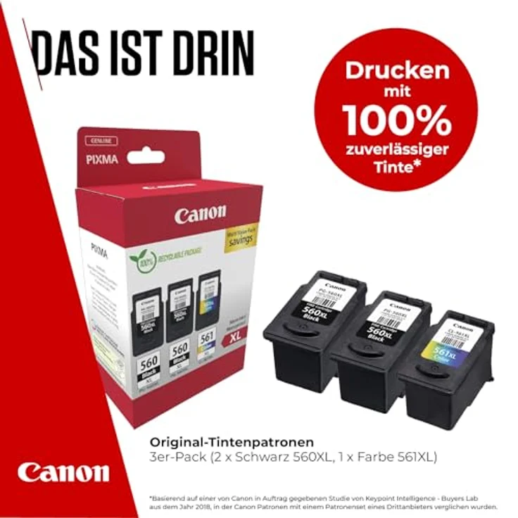 Canon PG-560XL x2/CL-561XL Triple Pack Tintenpatronen, 3-tlg. Set mit 2 x 14,3 ml Schwarz und 1 x 12,2 ml Farbpatrone, hohe Ergiebigkeit – Bild 2
