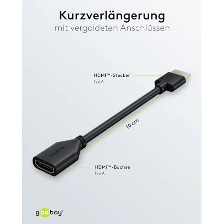 goobay 64824 HDMI Flexadapter 4K @ 60Hz / Erweiterung für HDMI Kabel/HDMI Verlängerung/Verlängerungskabel HDMI Stecker/Flexibel und biegsam/Für Monitore, PS5, Xbox, Apple TV/schwarz / 10cm – Bild 3