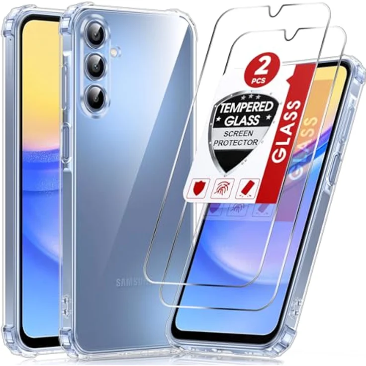 LeYi Hülle für Samsung Galaxy A15 4G/5G, Transparente TPU Silikon Schutzhülle mit 2 Schutzfolien, Stoßfest, Dünn, Kameraschutz, Herzmotiv – Bild 1