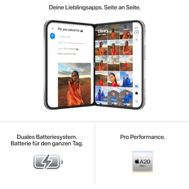 Apple iPhone Duo 5G Smartphone (7,6 Zoll) OLED-Display, 2 TB interner Speicher, iOS 27, Weiß – Bild 4