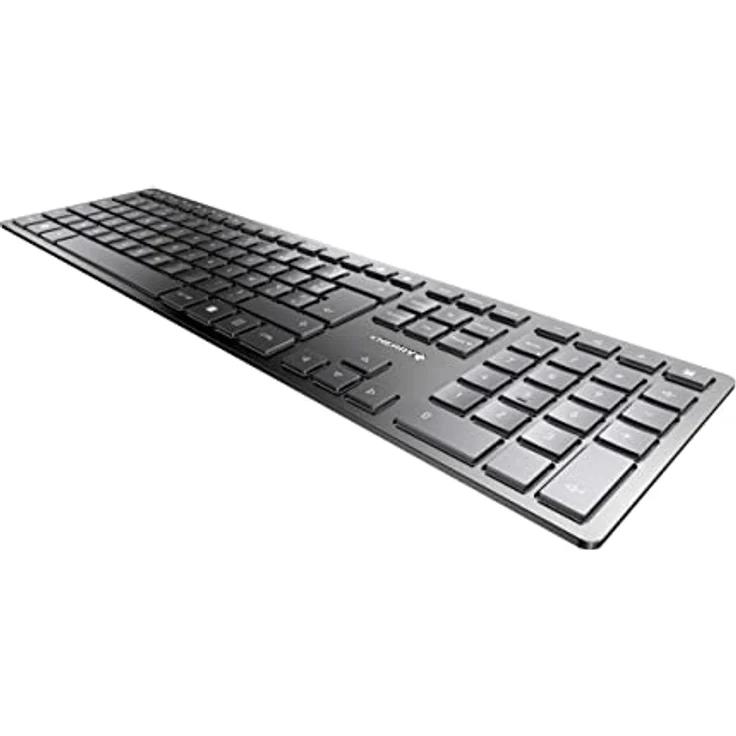 CHERRY KW 9100 Slim, kabellose Tastatur, Französisches Layout, AZERTY Tastatur, wahlweise Bluetooth- oder Funkverbindung, SX Scherenmechanik, wiederaufladbar über USB-Kabel, flach, schwarz-Silber – Bild 2