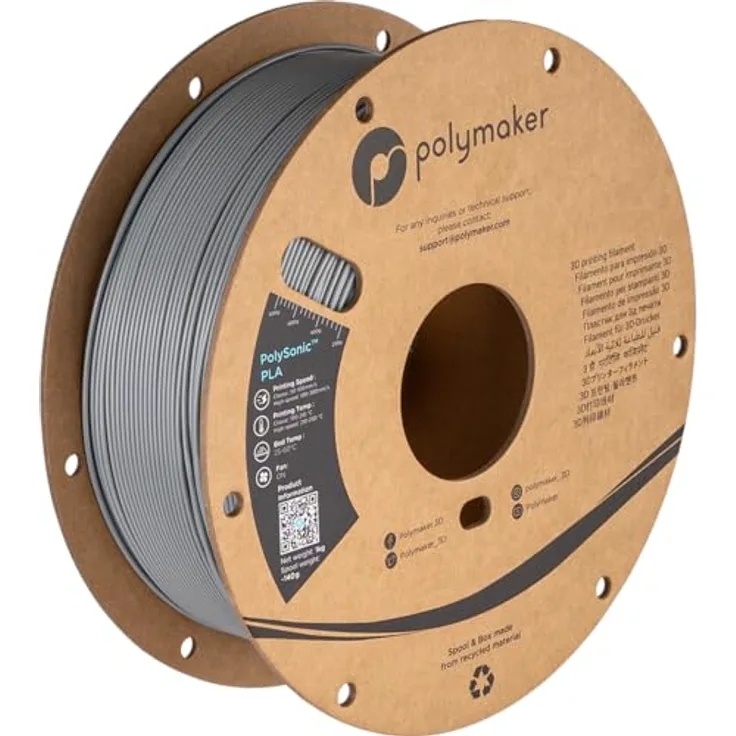 Polymaker PolySonic High Speed PLA, 1kg 3D-Druckmaterial mit hoher Extrusionsgeschwindigkeit und präziser Schichte adhesion, Grau