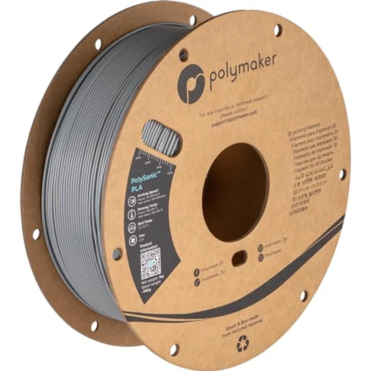 Polymaker PolySonic High Speed PLA, 1kg 3D-Druckmaterial mit hoher Extrusionsgeschwindigkeit und präziser Schichte adhesion, Grau – Bild 1