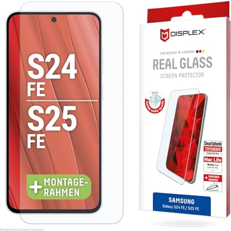 Displex Schutzglas 2D/Clear (10H) für Samsung Galaxy S25 FE/S24 FE, Kratzer-resistent, hüllenfreundlich, Montagerahmen, Tempered Glas – Bild 1