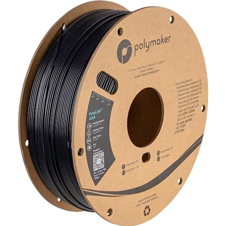 Polymaker PolyLite ASA Schwarz, 1.75mm 3D-Druckfilament mit verbesserter Wetter- und UV-Beständigkeit, 1kg – Bild 1