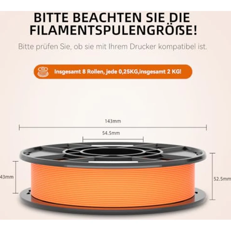 3DHoJor Matte PLA Filament 8er-Pack, 250g Rollen in Pastellfarben, 1.75mm, hohe Zähigkeit – Bild 5
