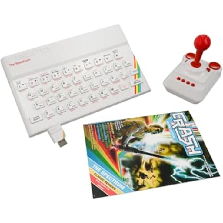 Retro Games The Spectrum (White Edition), elegante Konsole mit 8-Tasten Joystick und THEMICRODRIVE USB Stick, weiß – Bild 2