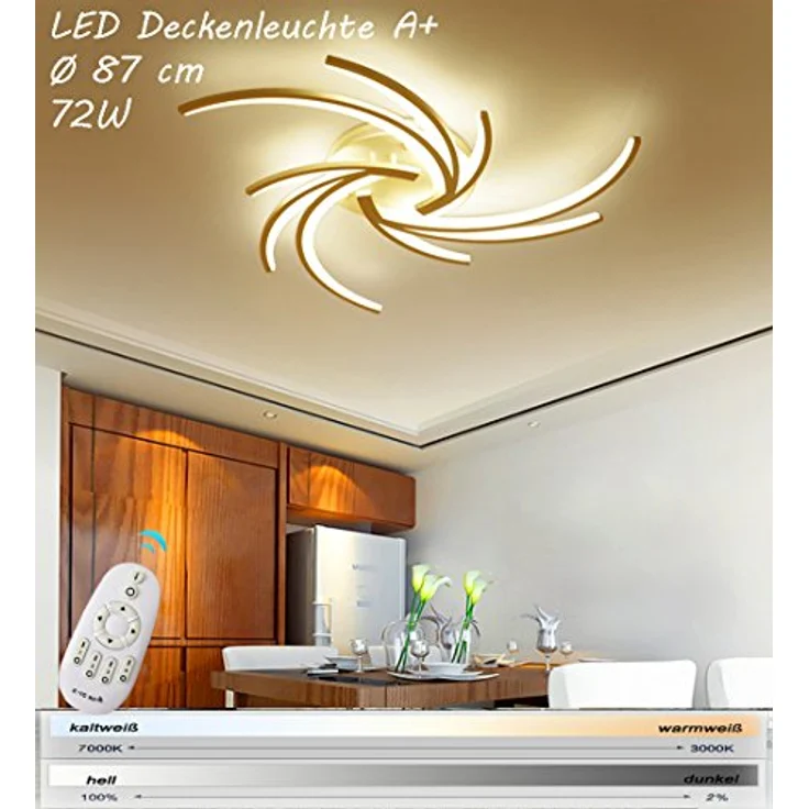 Eurotondisplay NEU 2042=3 LED Deckenleuchte Ø 87 cm, 72W mit Fernbedienung, dimmbar, Lichtfarbe einstellbar, weißer Metallrahmen, Energieeffizienzklasse: A+ – Bild 3