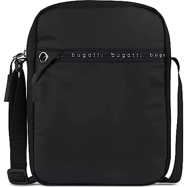 Bugatti Blanc DeLight Messenger Bag, Umhängetasche aus Nylon und Tarpaulin, wasserabweisend, Schwarz, für Laptop bis 15 Zoll