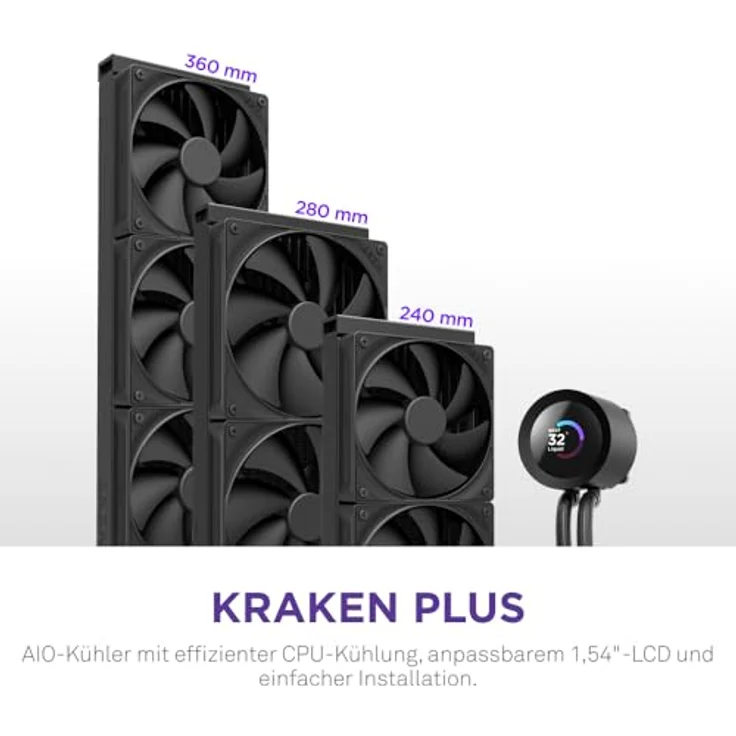 NZXT Kraken Plus 240, All-in-One CPU Wasserkühler, 240 mm, Schwarz, kompatibel mit LGA 115X/1700/AM4/AM5 – Bild 2