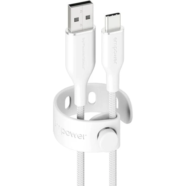 empower by PanzerGlass Racing 60W USB-A to USB-C Kabel | USB 2.0, 1.2M, silber-weiß, schnelles Laden, ultra-flexibel und verhedderungsfrei