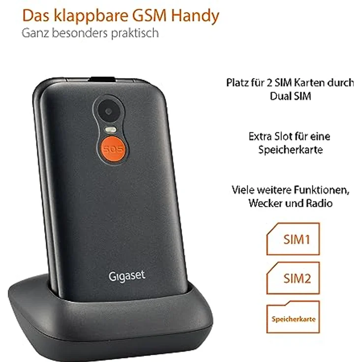 Gigaset GL590 GSM - Senioren GSM Handy Aufklappbar - SOS-Funktion - einfache Bedienung mit 2,8" Farbdisplay - Hörgerätkompatibel, Mobiltelefon 32MB Speicher - Vertragsfrei, schwarz – Bild 5