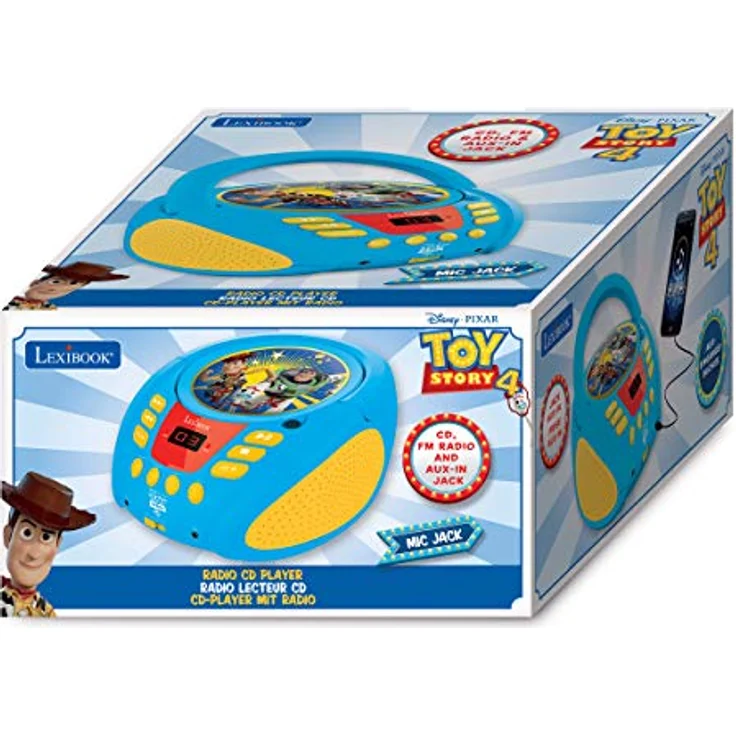Lexibook Disney Toy Story Buzz & Woddy Boombox CD-Player, Mikrofonanschluss, AUX-Eingangsbuchse, AC-Betrieb oder läuft mit Batterien, Blau, RCD108TS – Bild 6