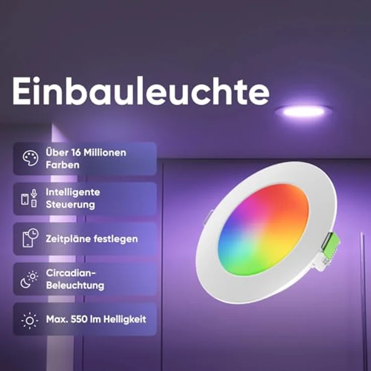 Nanoleaf Matter Einbaustrahler RGBCW, 4 Smarte & Dimmbare LED Glühbirnen, 550 Lumen, WLAN/Bluetooth, Kompatibel mit Alexa & Apple, 75-85 mm Ausschnitt – Bild 2