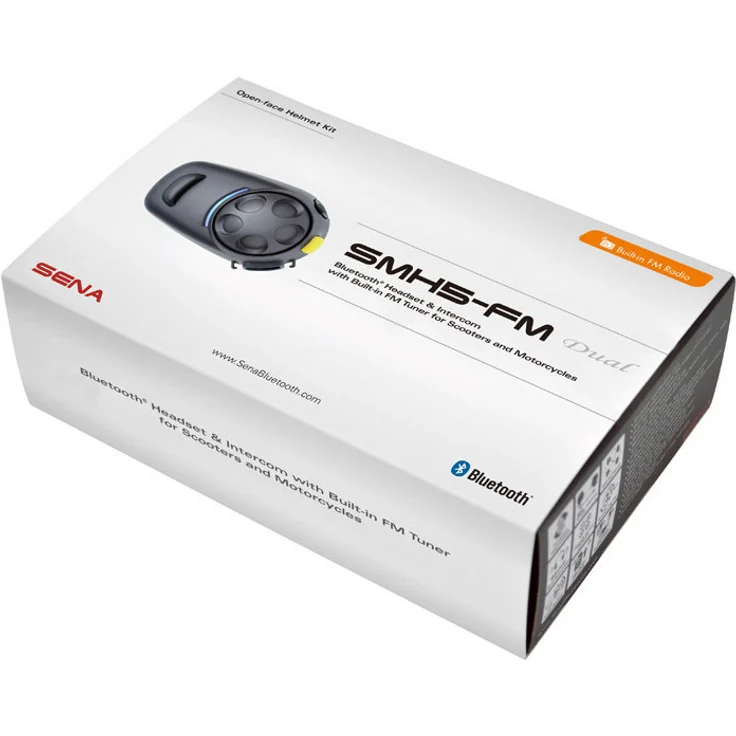 Sena SMH5 FM Dual Kommunikationssystem, Bluetooth Stereo-Headset mit FM-Tuner, Gegensprechanlage bis 700 m Reichweite, schwarz