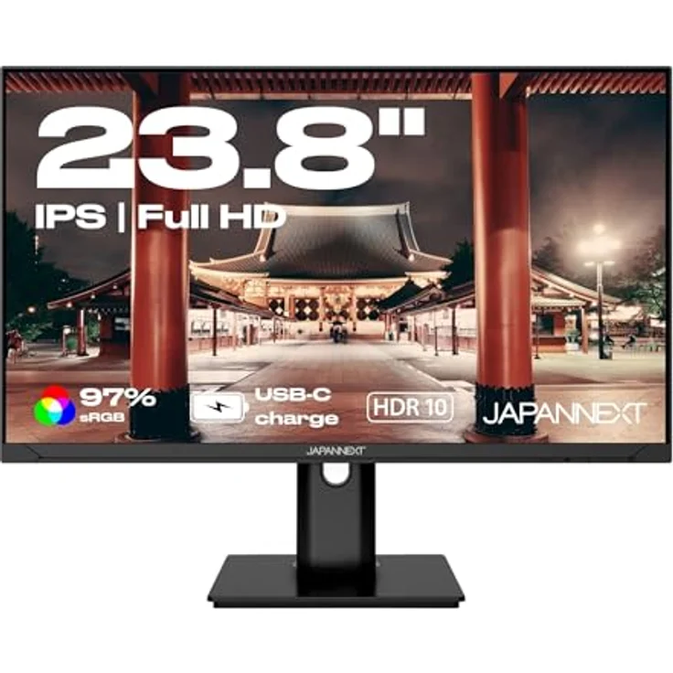 JapanNext JN-IPS238FHDR-C65W-HSP, 23.8" IPS Full HD Monitor mit HDR, USB-C-Aufladung (65W), Höhen- & Neigungsverstellung, integrierten Lautsprechern, G-Sync/FreeSync, 2 Jahre Garantie – Bild 1