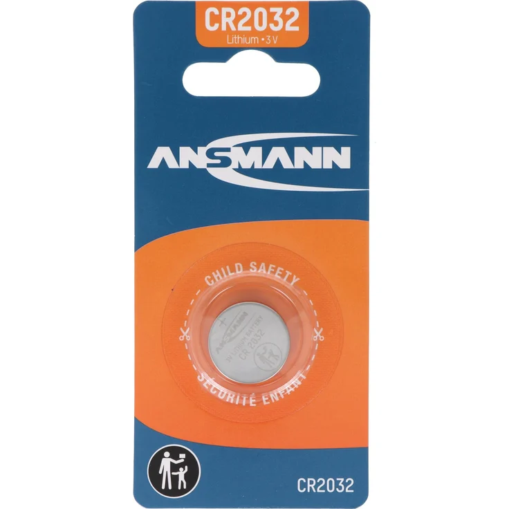 Ansmann Lithium Knopfzelle CR2032, 3 Volt, 1 Stück, kindersicheres Design, lange Haltbarkeit bis zu 10 Jahre