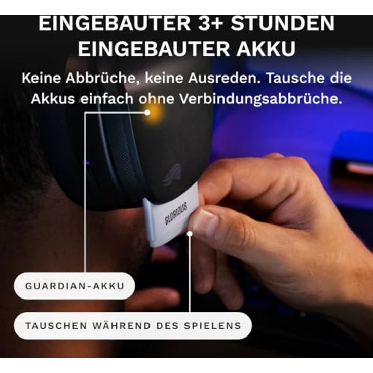 Glorious GHS Wireless InfinitePlay, Gaming Headset mit 2x 85-Stunden Akku, abnehmbarem Mikrofon und dualer drahtloser Audio-Unterstützung, schwarz – Bild 4