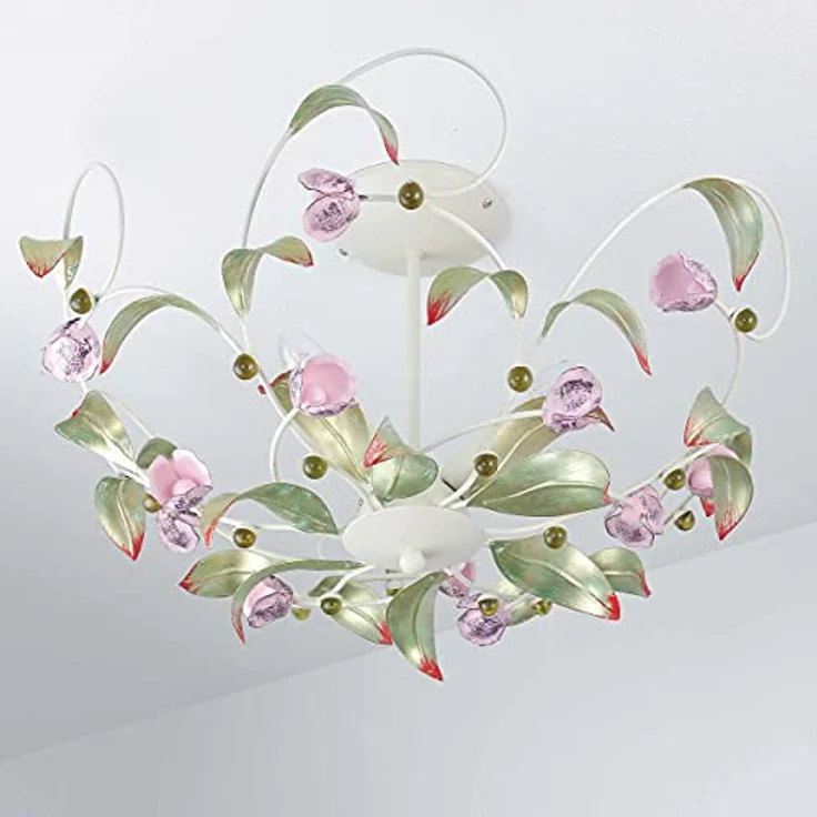 Licht-Erlebnisse Deckenlampe Glas Metall Weiß Rosa Küche Flur Wohnzimmer 3-flmg Floral Deckenleuchte Esstisch ROSE – Bild 3