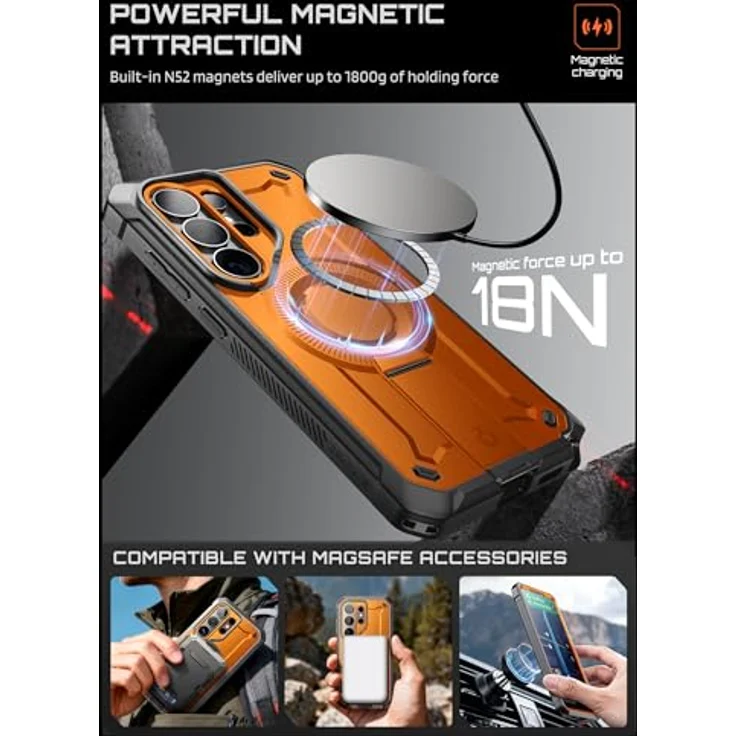 SUPCASE UBPro Mag Hülle für Samsung Galaxy S26 Ultra, Outdoor Bumper Case mit MagSafe, 2 Frontplatten (mit und ohne Displayschutz), orange – Bild 4