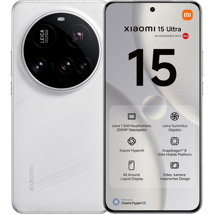 Xiaomi 15 Ultra 5G – 6,73" AMOLED 120Hz, Snapdragon 8 Elite, 512GB, 16GB RAM, Quad-Kamera 200MP, 8K-Video, White
