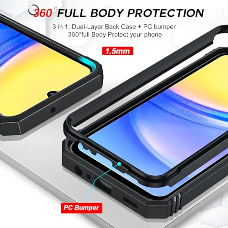 LeYi Kameraschutz Hülle für Samsung Galaxy A15 4G/5G, Hybrid Schiebeabdeckung mit Metall Ring Ständer und 2 Hartglas Schutzfolien, Schwarz – Bild 5