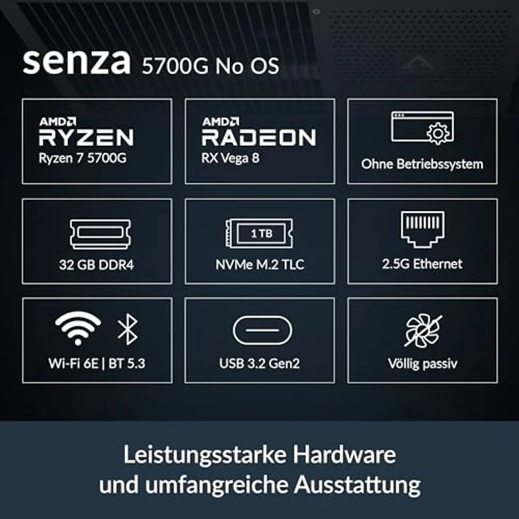 ARCTIC Senza 5700G No OS, Passiv gekühlter Mini-PC mit AMD Ryzen 7 5700G, 32 GB RAM, 1 TB M.2 SSD, HDMI und DisplayPort für hochauflösende Monitore – Bild 3
