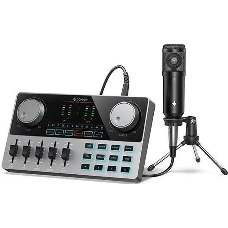 Donner Podcast Starter Kit, Studiomikrofon mit Niere, inklusive Audiomixer und Kabel, kabelgebundene Signalübertragung, USB-Stromversorgung