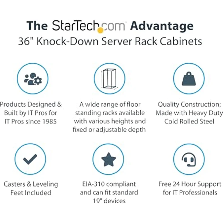 STARTECH.COM 15 HE 48.26cm 19 Zoll Serverschrank - 800mm tief - bis zu 800 kg - abschliessbarer Netzwerkschrank mit Rollen- EIA-310 – Bild 3
