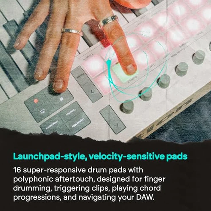 Novation Launchkey 61 MK4 WH, USB MIDI-Controller mit 61 gewichteten Tasten, 16 FSR-Drum-Pads, OLED-Display und umfangreicher Software inklusive Ableton Live Lite, weiß – Bild 8