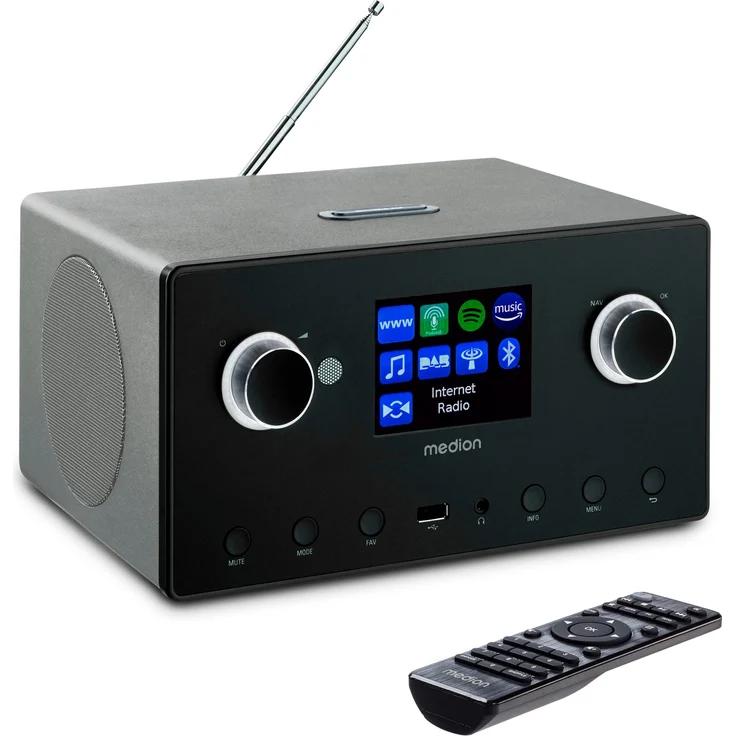 Medion® Internet-Radio (AM/FM, Amazon Music, MW/UKW, Spotify, WiFi, DAB+, 30 W, P85444) in Titanfarben – Bild 1