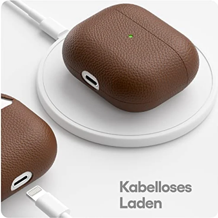 KeyBudz Artisan Leder Schutzhülle für Apple AirPods 3 Case, Etui, Ledertasche Echtleder, Kopfhörer Ohrhörer Zubehör, braun – Bild 3