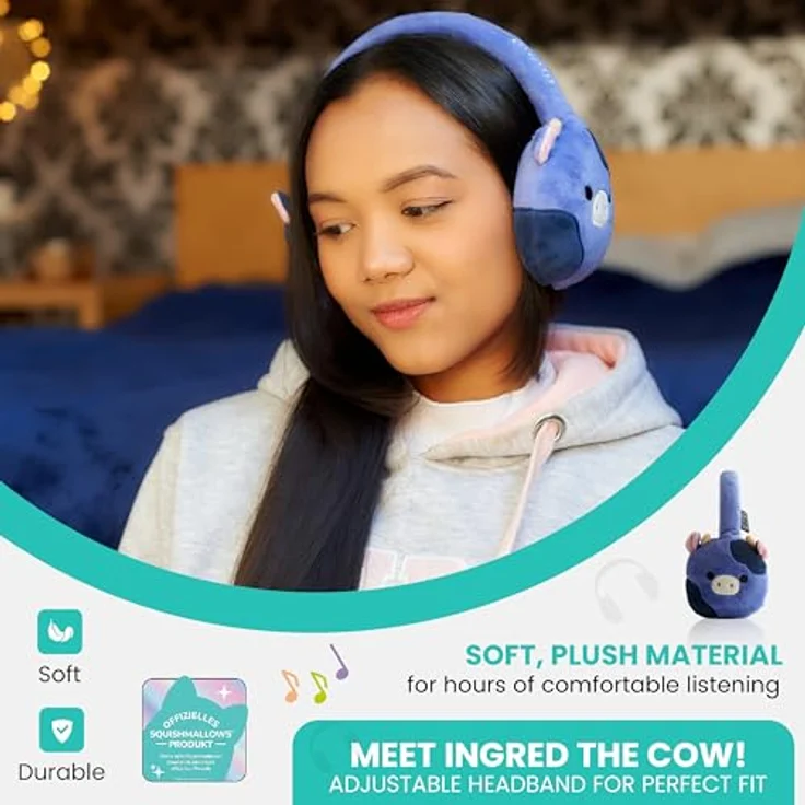 Emoji Squishmallows Kopfhörer INGRED, kabellose Stereo-Kopfhörer mit Mikrofon, verstellbarem Kopfbügel und Bluetooth 5.0, plüschiges Design – Bild 4