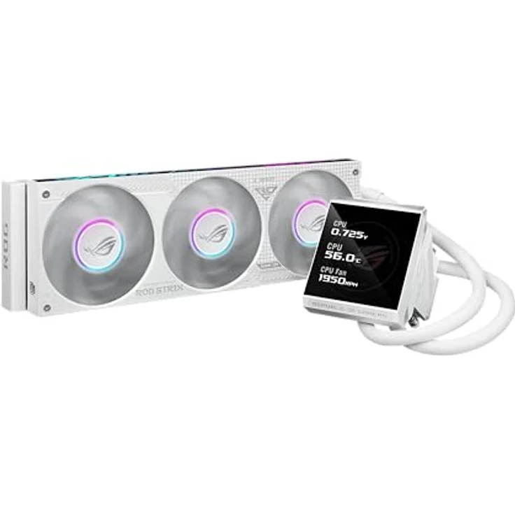 ASUS ROG Strix LC IV 360 ARGB White, All-in-One Flüssig-CPU-Wasserkühlung mit 5,08″ IPS-Display und drei ARGB-Lüftern – Bild 1