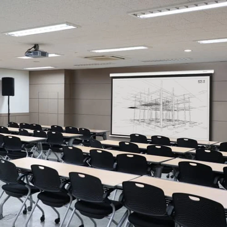 OVERMAX Automatische Hängende Beamer Leinwand groß 120" zoll mit Fernbedienung, 16:9, Abmessungen 266 x 149 cm, Verstellbare Leinwandlänge, Full HD, 4k, Wand-und Deckenmontage, Projektion für Heimkino – Bild 2