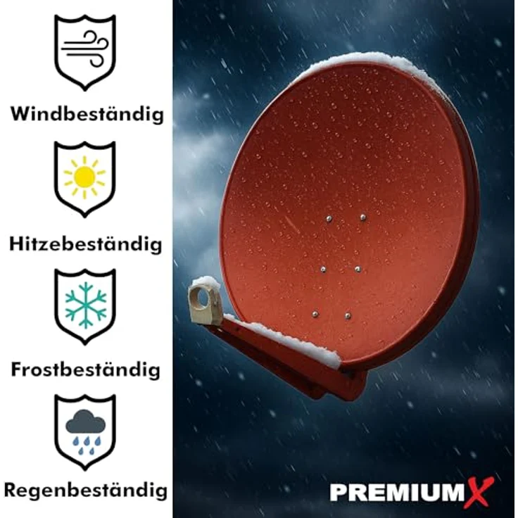 PremiumX DELUXE100 Satellitenschüssel 100 cm, Ziegelrot, Aluminium, Full HD, 3D, 4K Ultra HD, starker Empfang, einfache Montage – Bild 5