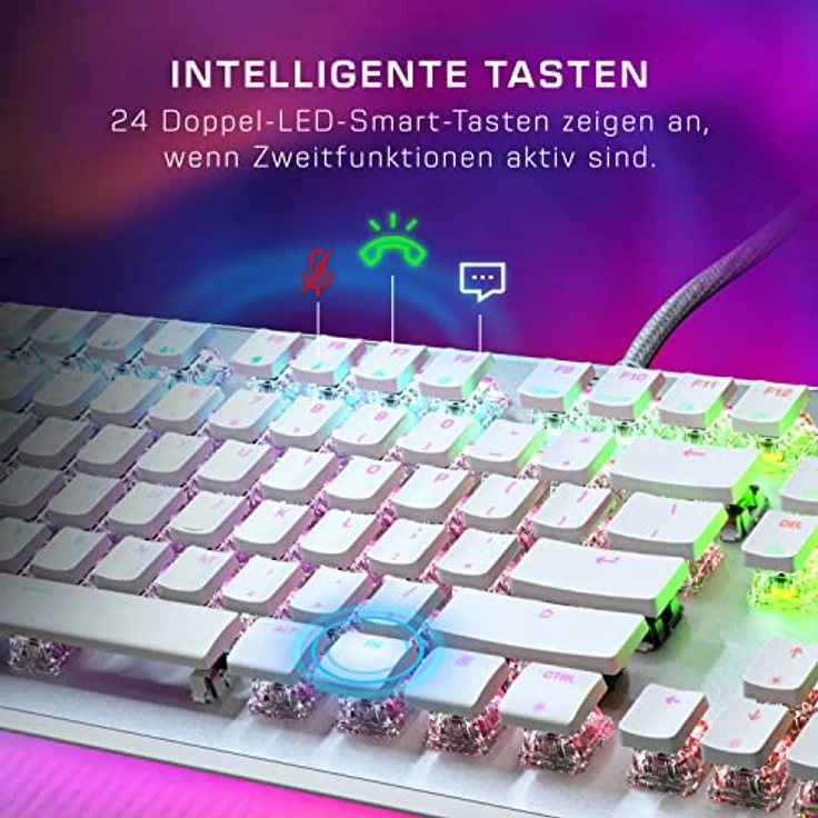 Roccat Vulcan II Max – Optische/Mechanische PC-Gaming-Tastatur, anpassbare RGB-beleuchtete Tasten und Handballenauflage, Titan Tasten-Switches, Aluminium-Abdeckplatte, weiß – Bild 3