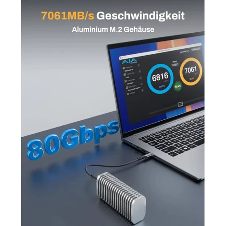 TERRAMASTER D1 SSD Pro M.2 NVMe-Gehäuse, 80 Gbit/s, bis 7061 MB/s, Vollaluminium, lüfterlos, USB 4, Thunderbolt 5/4/3, kompatibel bis 8 TB – Bild 4